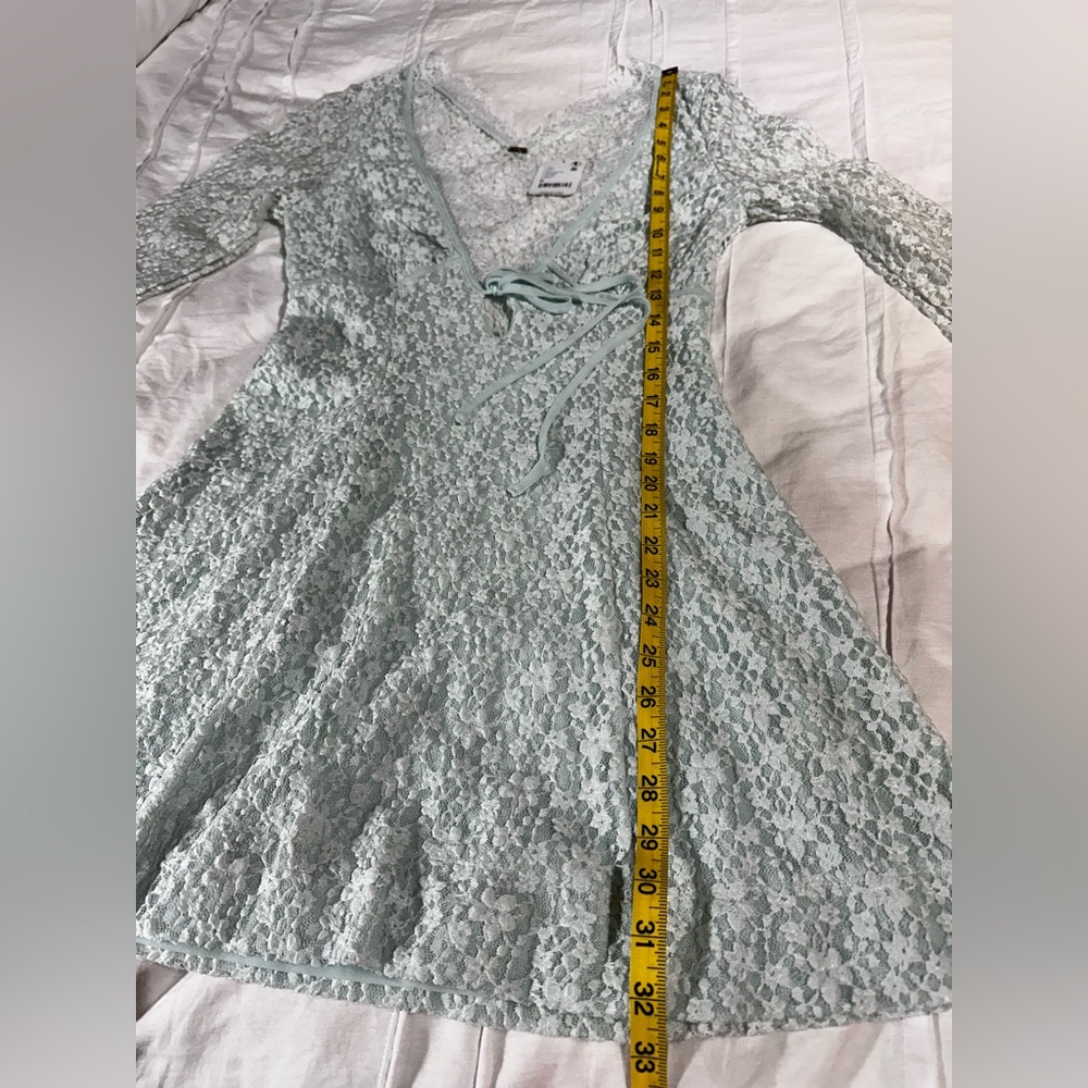 NWT Free People Petra Long Sleeve Lace Mini Dress Billowing Sail Mint Green Sz M - Picture 9 of 16